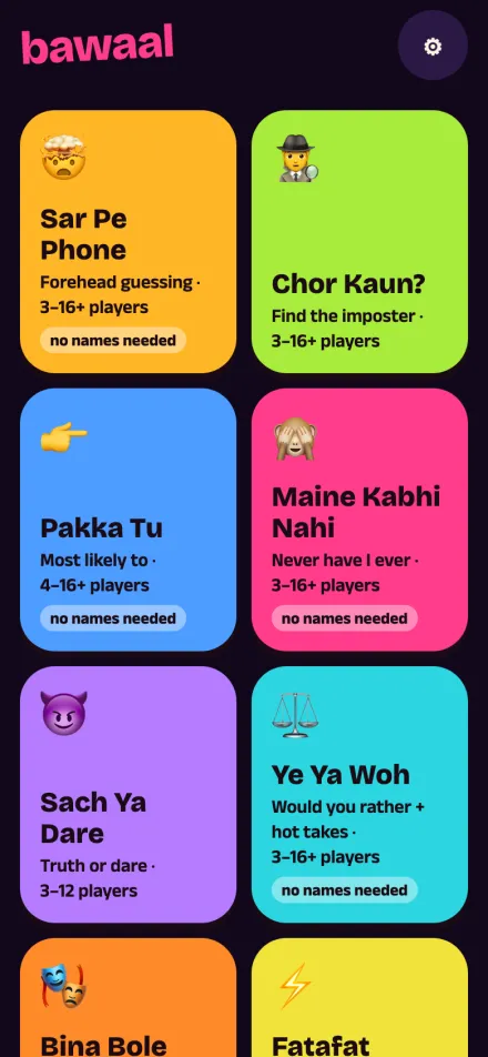 Bawaal on a phone: the game list, starting with Sar Pe Phone and Chor Kaun?