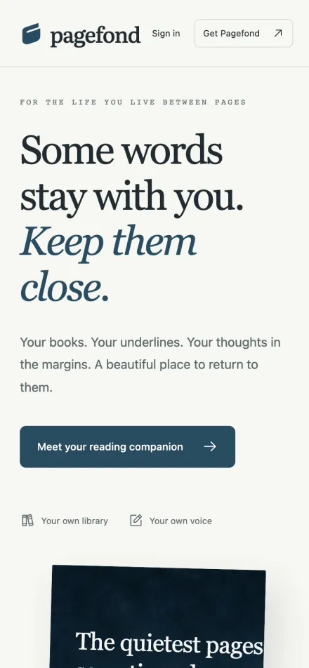 Pagefond on a phone: Some words stay with you. Keep them close.